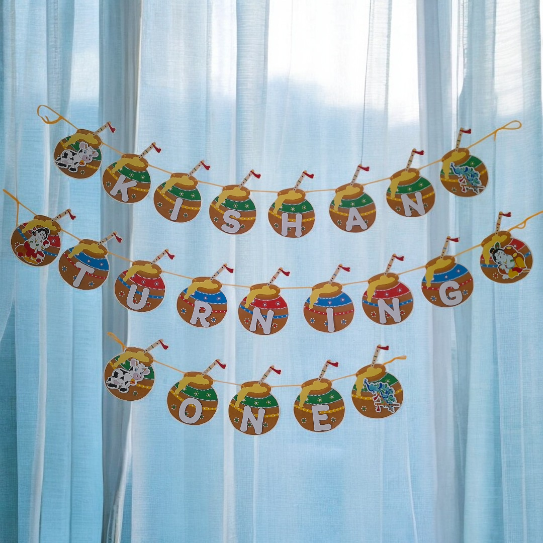 Partybus – Little Krishna Themed Turning One Banner with Name