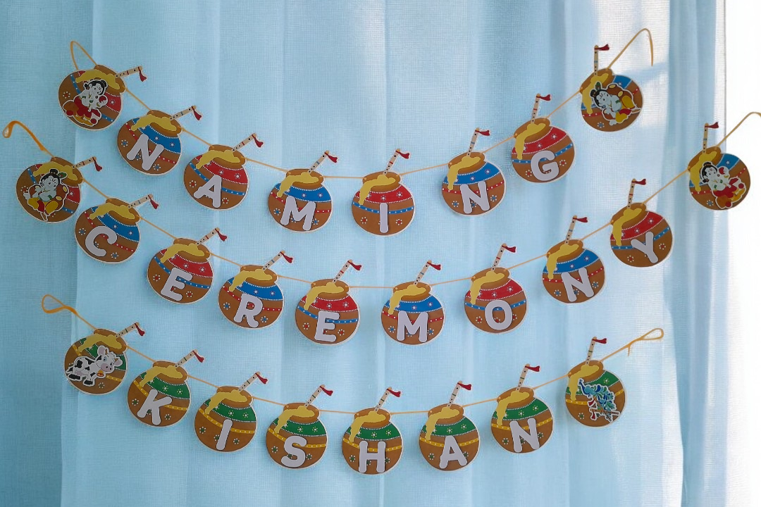 Partybus – Little Krishna Themed Naming Ceremony or Namakaranam Banner with Name