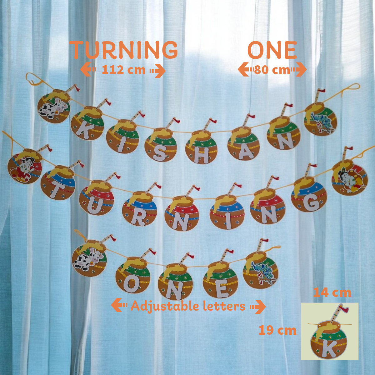 Partybus – Little Krishna Themed Turning One Banner with Name