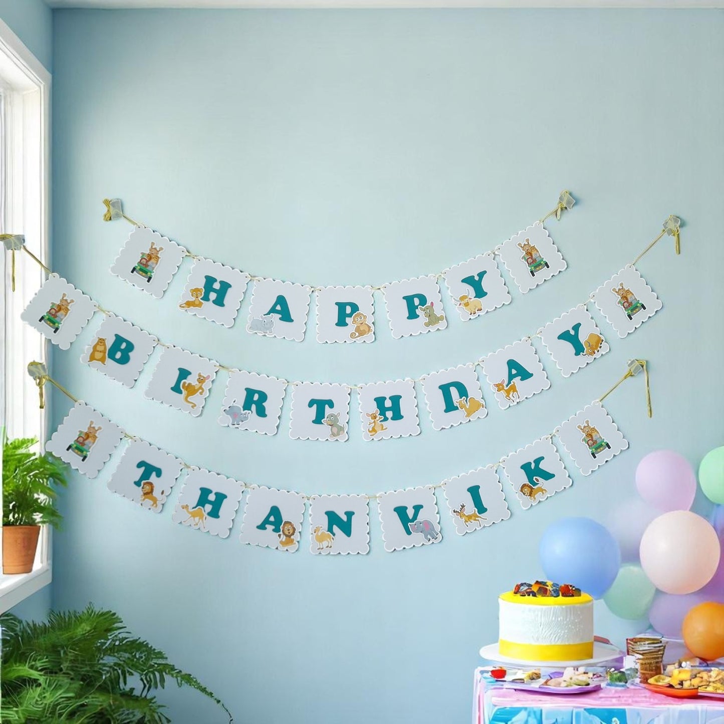 Partybus - Safari Animals Tour Theme Birthday Banner with name