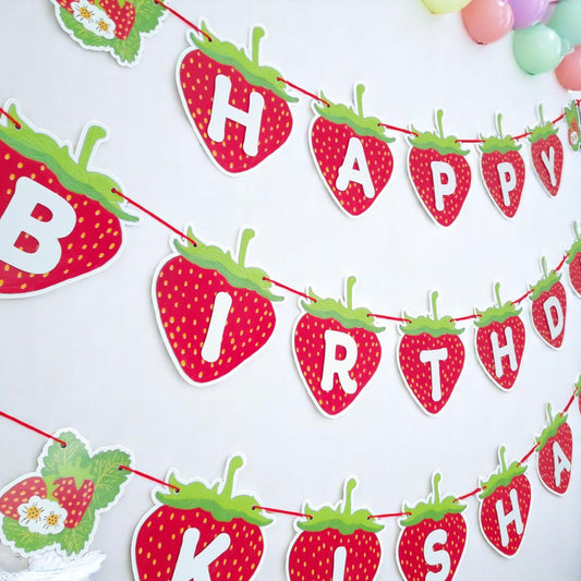 Partybus – Strawberry Happy Birthday Banner with name