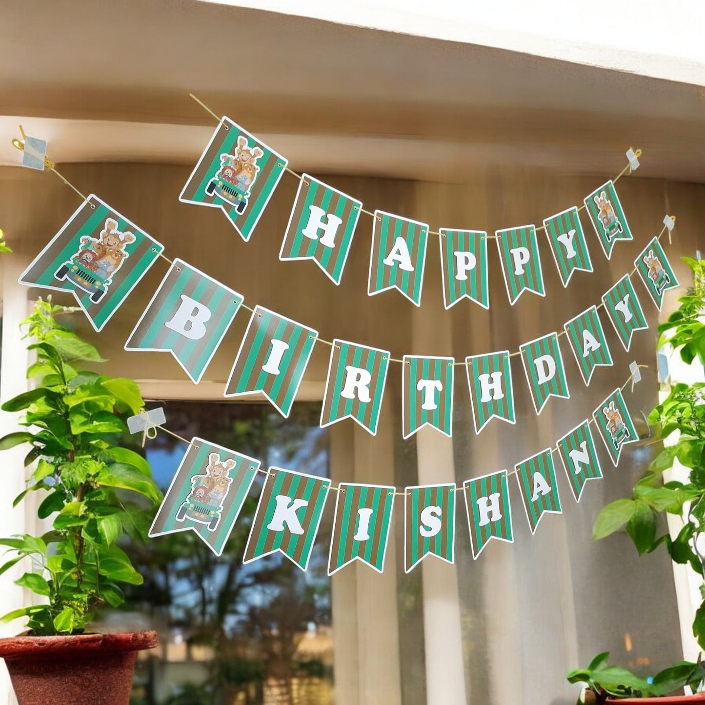 Partybus - Safari Animals Theme Birthday Banner with name