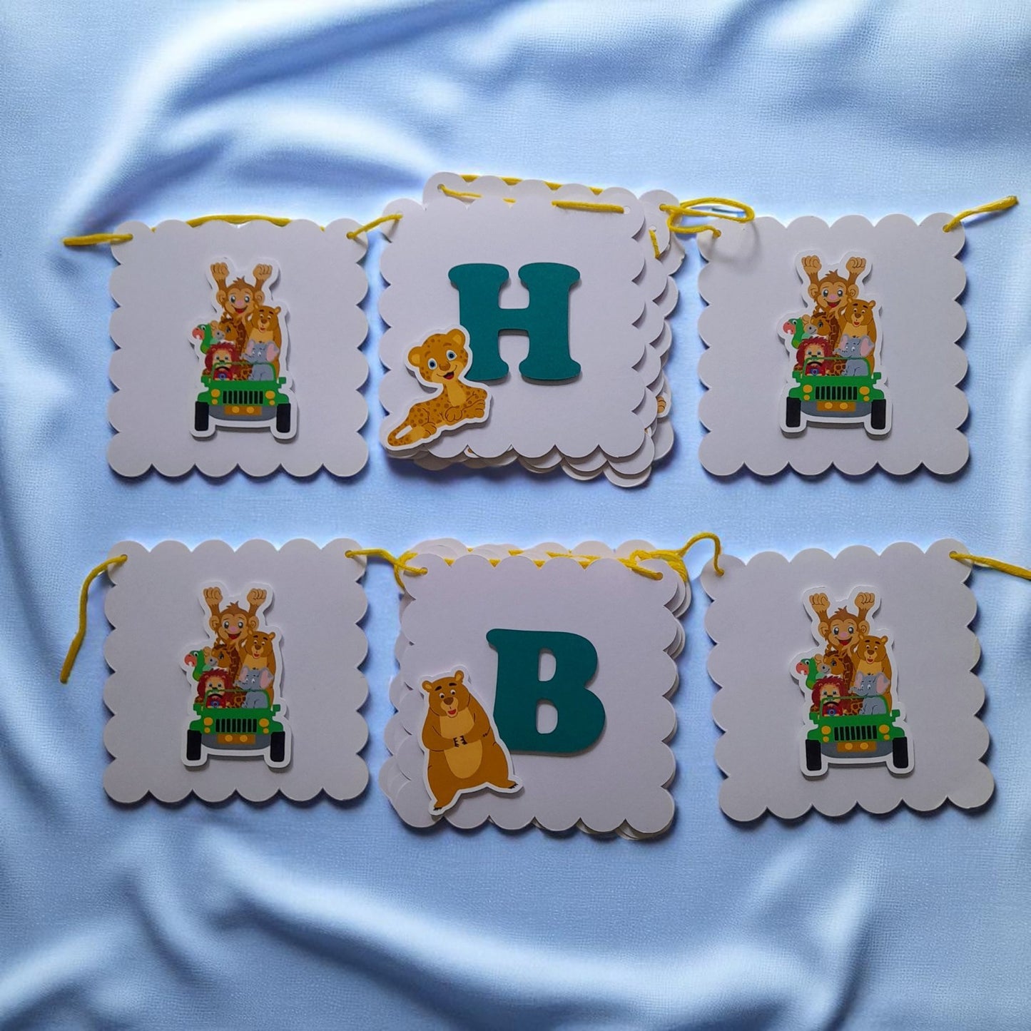 Partybus - Safari Animals Tour Theme Birthday Banner with name