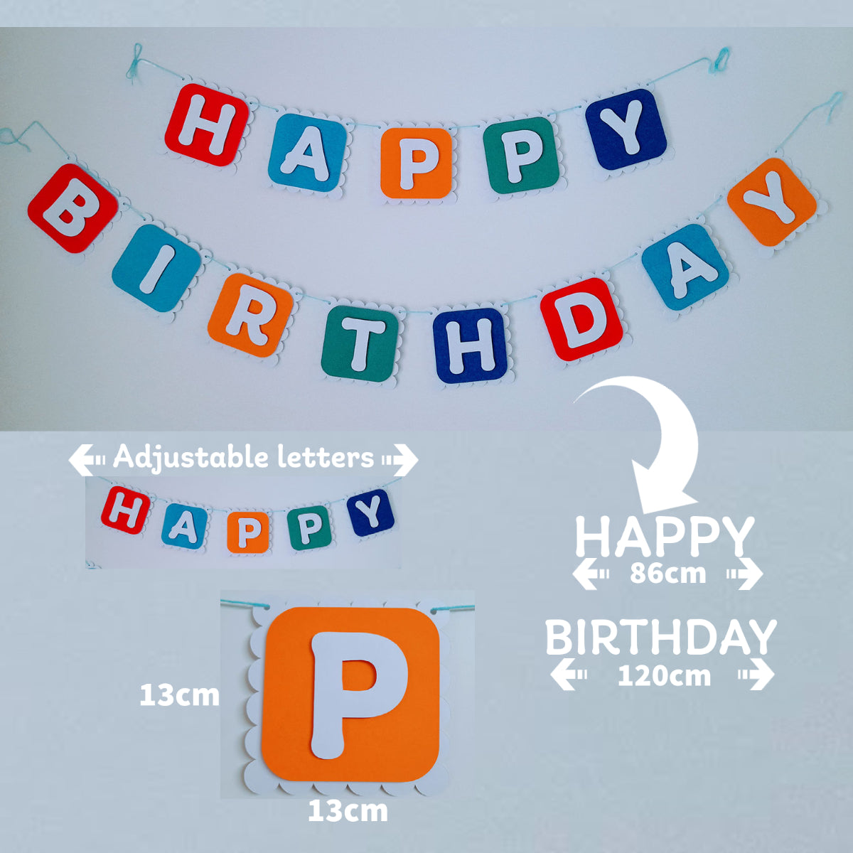 Partybus - Vibrant Multi Colours Happy Birthday Banner | Colourful Happy Birthday Banner | Happy Birthday Name Banner | Custom Name Birthday Banner
