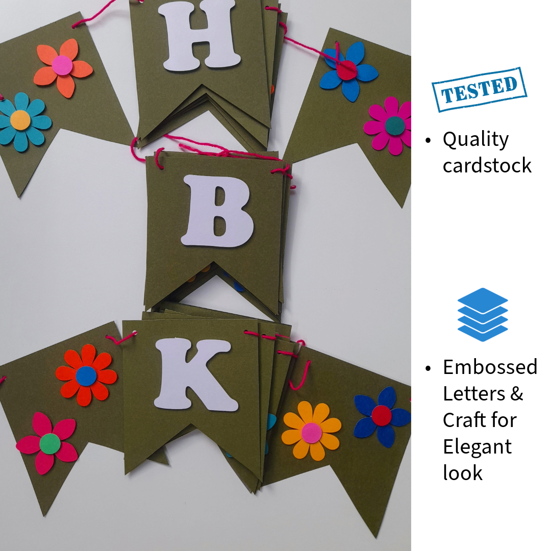 Partybus – Crafted Flower Themed Happy Birthday Banner with name