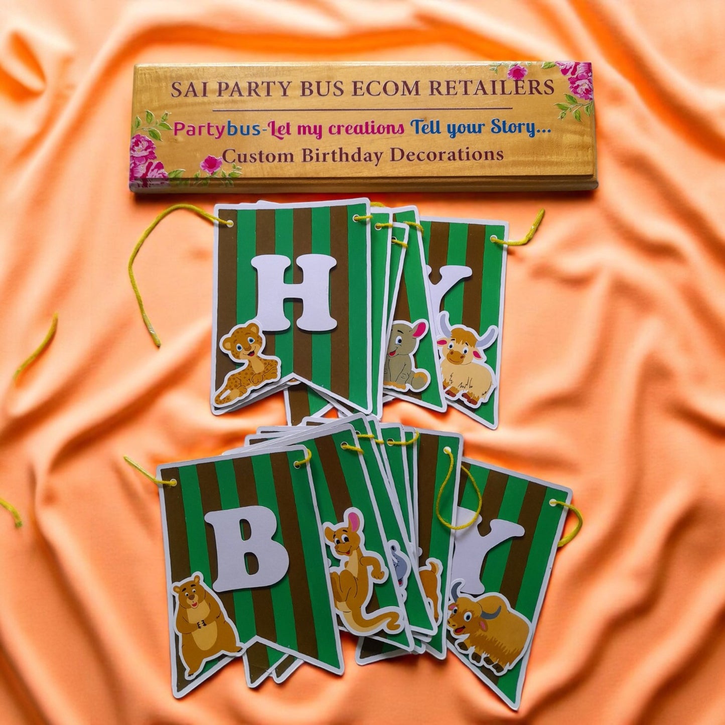 Partybus - Safari Animals Zoo Theme Birthday Banner with name