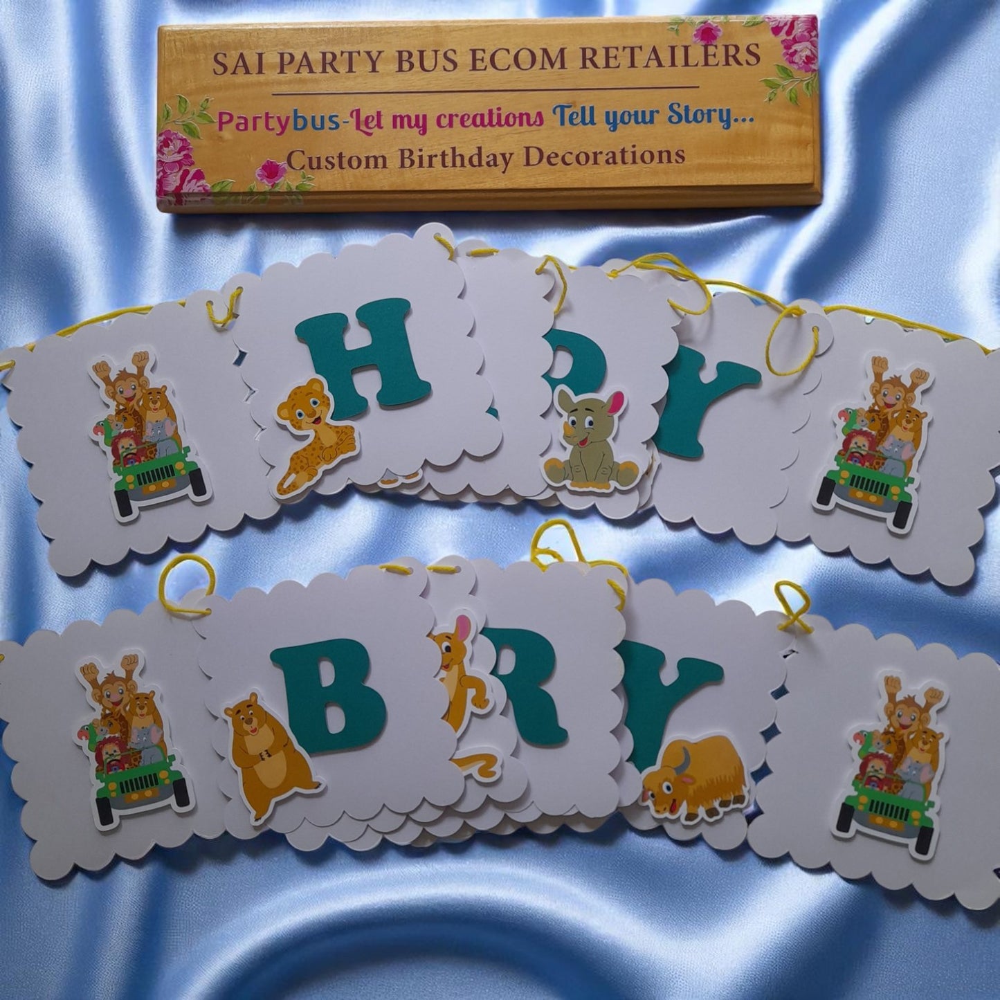 Partybus - Safari Animals Tour Theme Birthday Banner with name