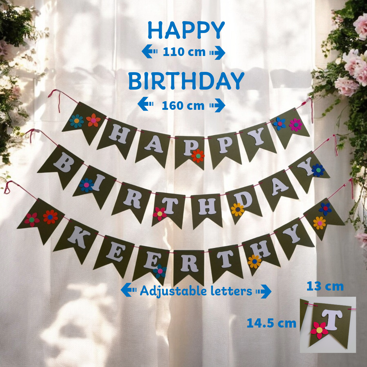Partybus – Crafted Flower Themed Happy Birthday Banner with name