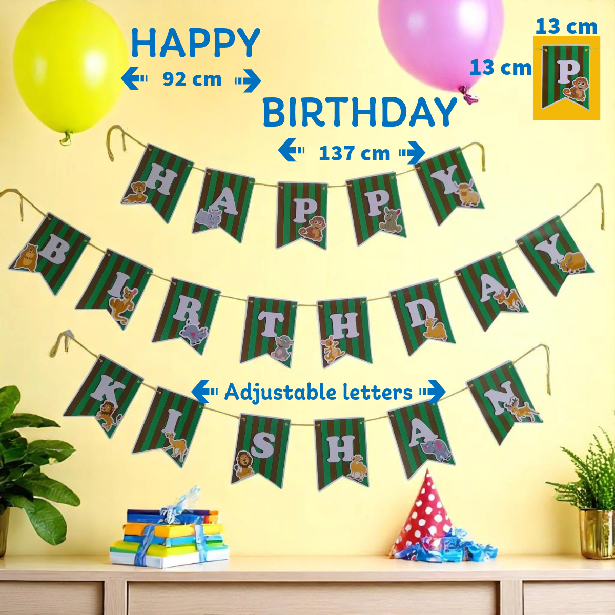Partybus - Safari Animals Zoo Theme Birthday Banner with name