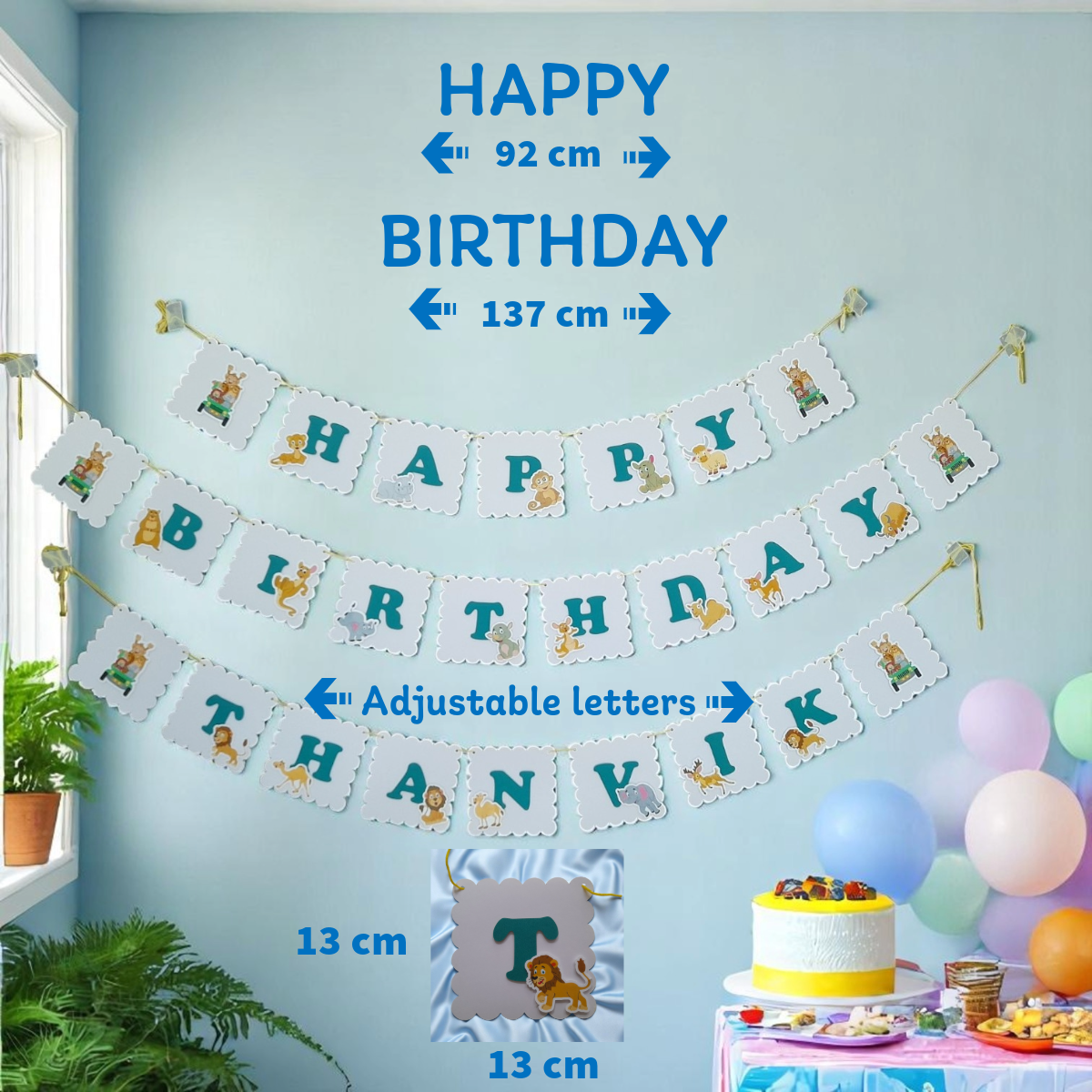 Partybus - Safari Animals Tour Theme Birthday Banner with name