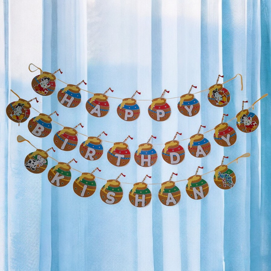 Partybus – Little Krishna Themed Happy Birthday Banner with Name