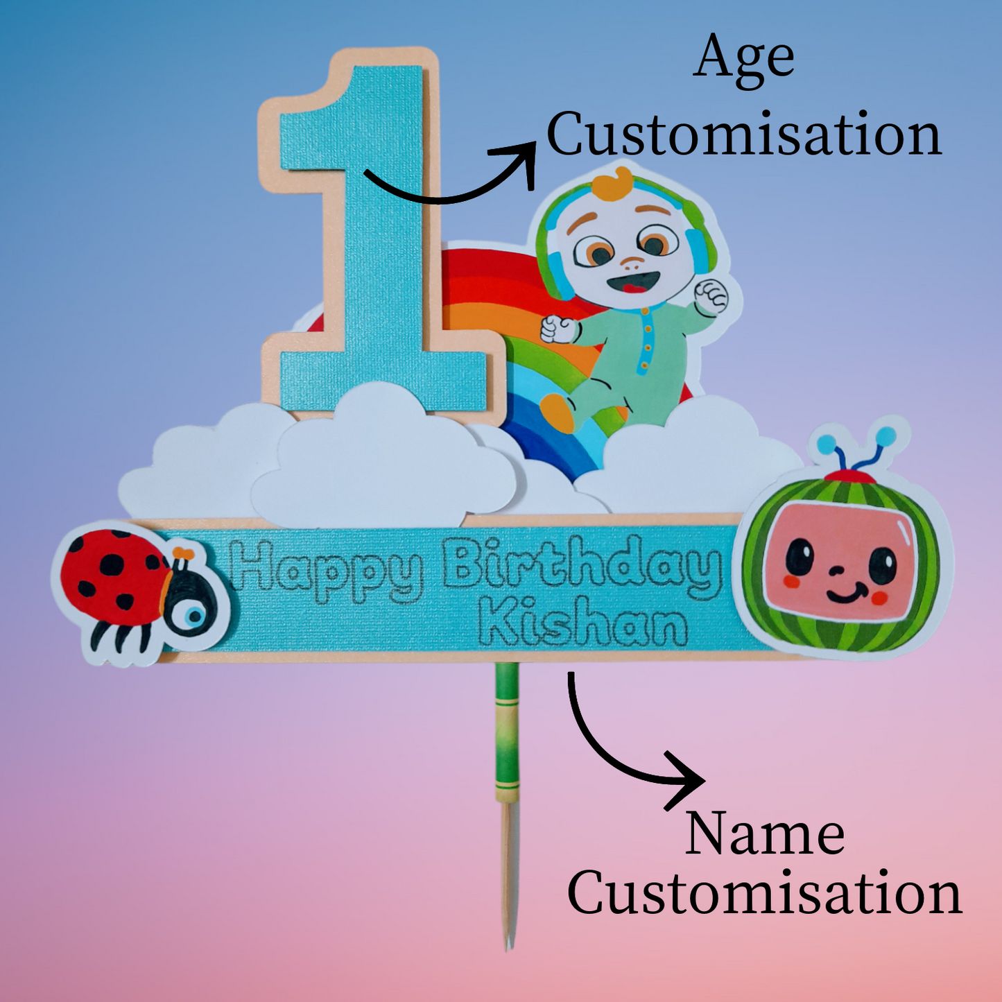 Partybus - Coco melon Cake Topper - with Age and Name