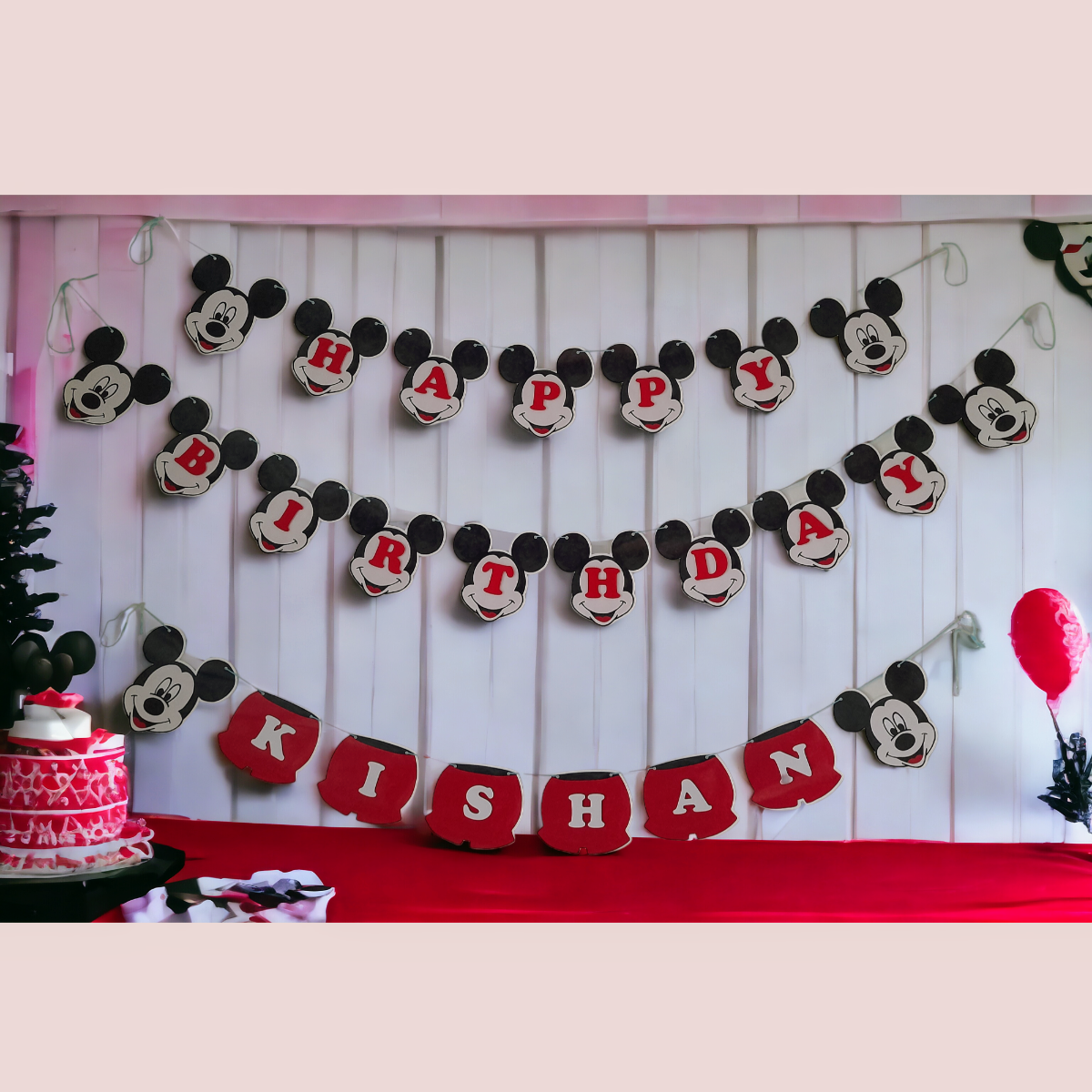 Partybus – Mickey Mouse Themed Happy Birthday Banner with name