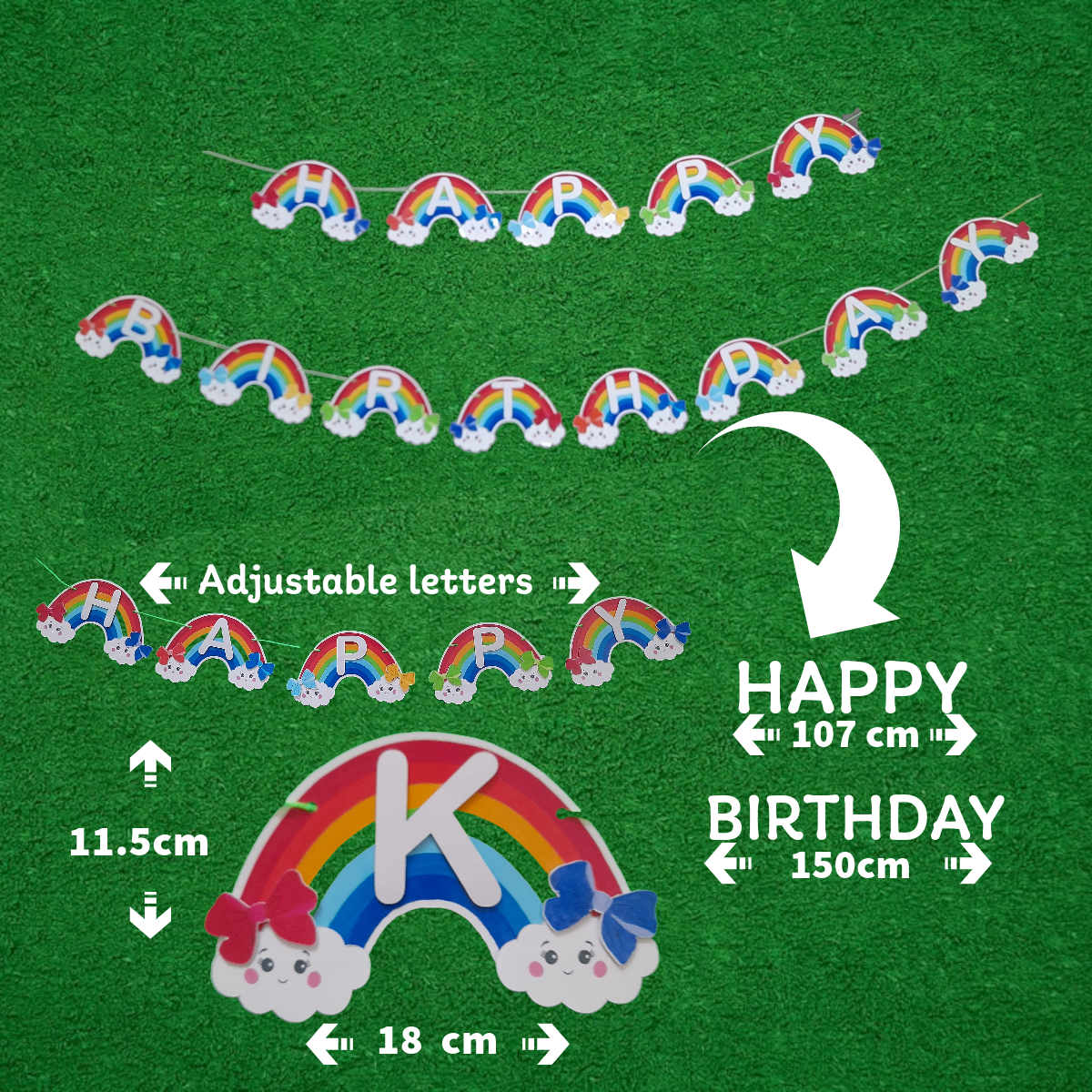 Partybus - Rainbow Themed Birthday Banner with Kids name