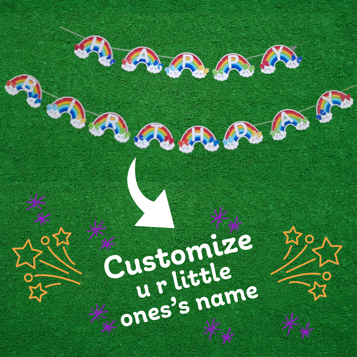 Partybus - Rainbow Themed Birthday Banner with Kids name