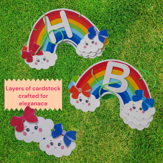 Partybus - Rainbow Themed Birthday Banner with Kids name