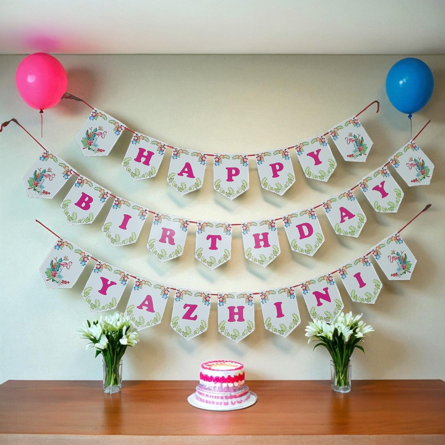 Partybus - Flamingo Theme Birthday Banner with name