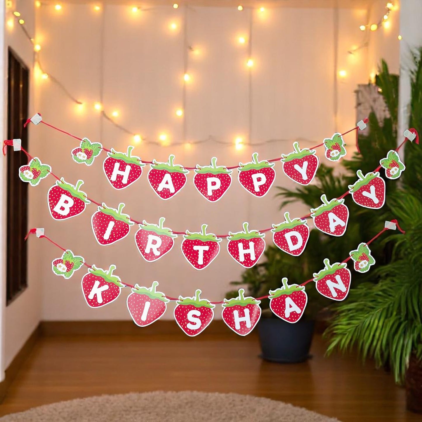 Partybus – Strawberry Happy Birthday Banner with name