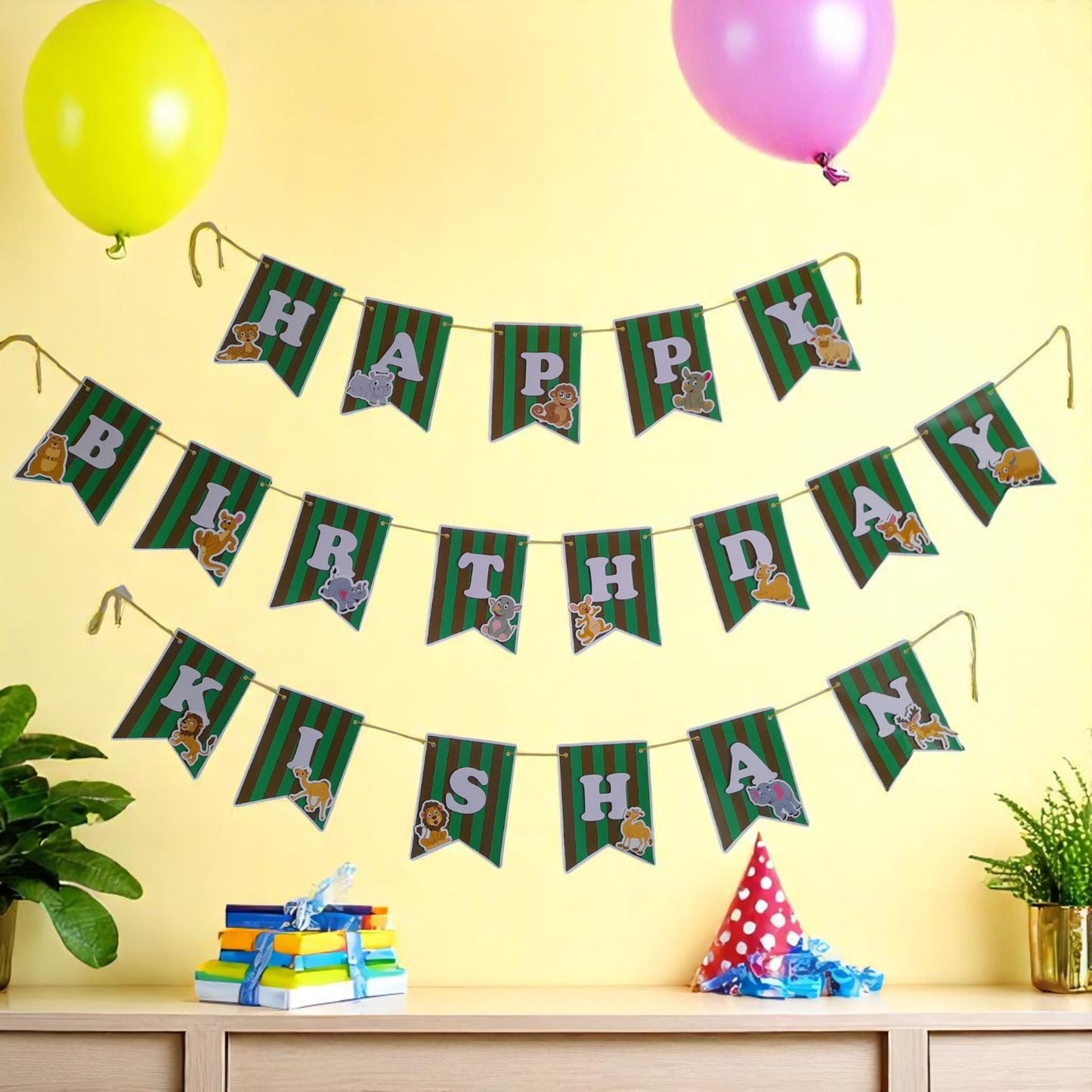 Partybus - Safari Animals Zoo Theme Birthday Banner with name