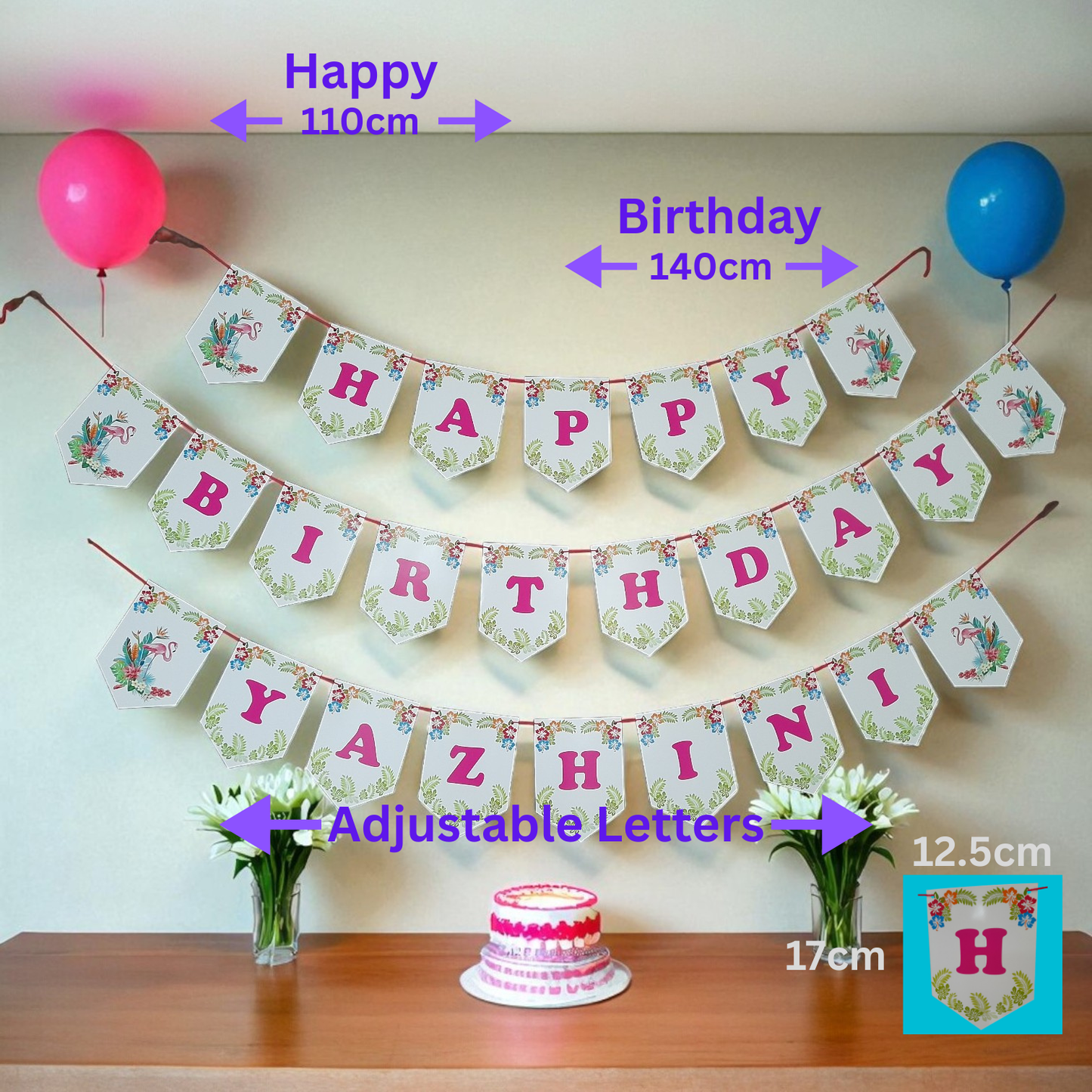 Partybus - Flamingo Theme Birthday Banner with name
