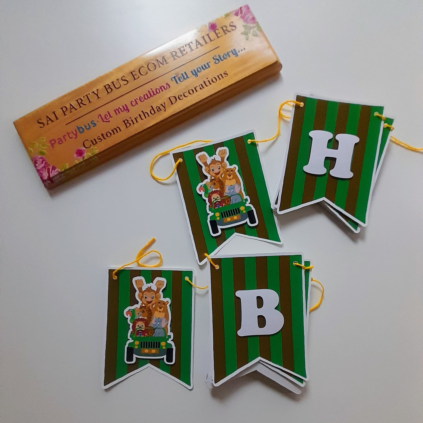 Partybus - Safari Animals Theme Birthday Banner with name
