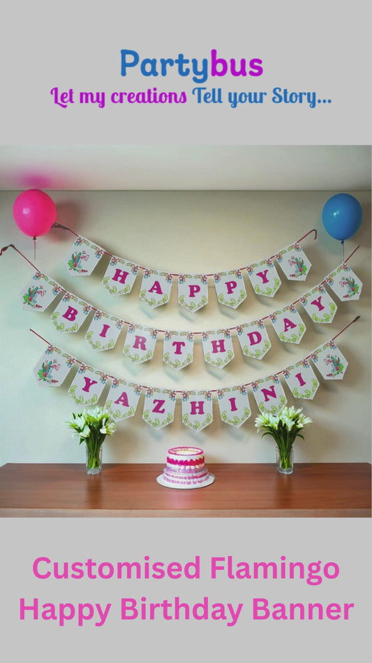 Partybus - Flamingo Theme Birthday Banner with name